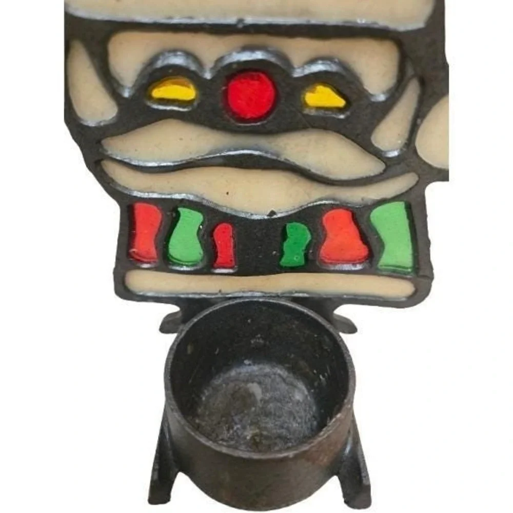 Stained‎ Glass Vintage Cast Iron Santa Claus Votive Candle Holder Christmas